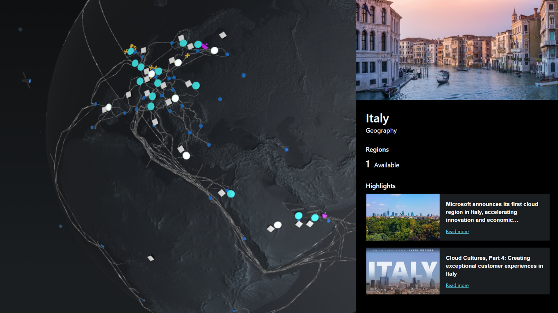 A location dashboard for Azure in Italy