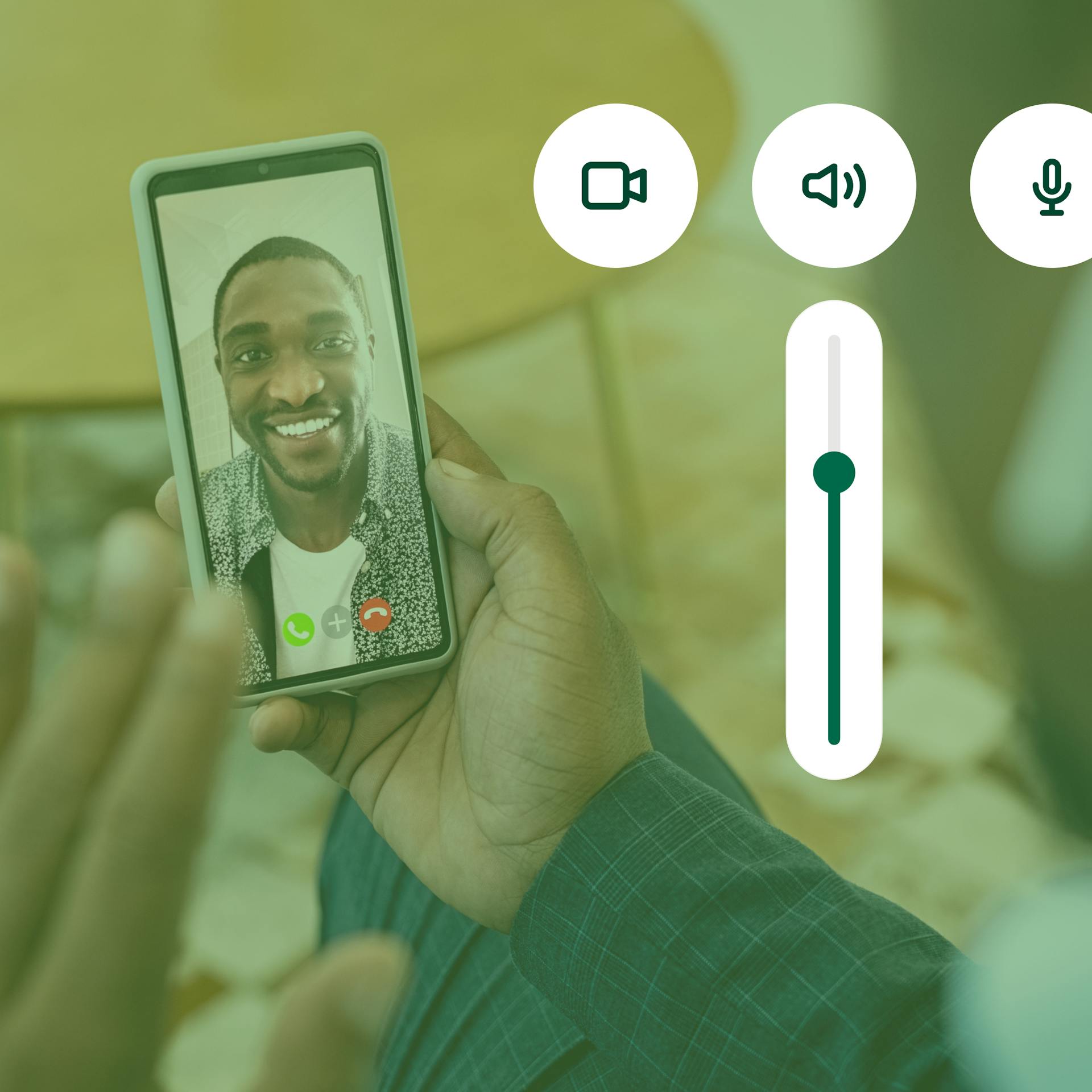 Smartphone showing a video call with a smiling man