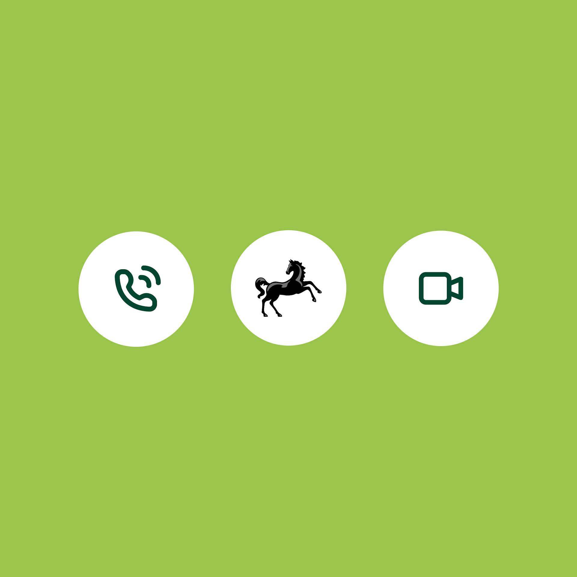 Phone and video icons alongside Lloyds logo on a lime green background