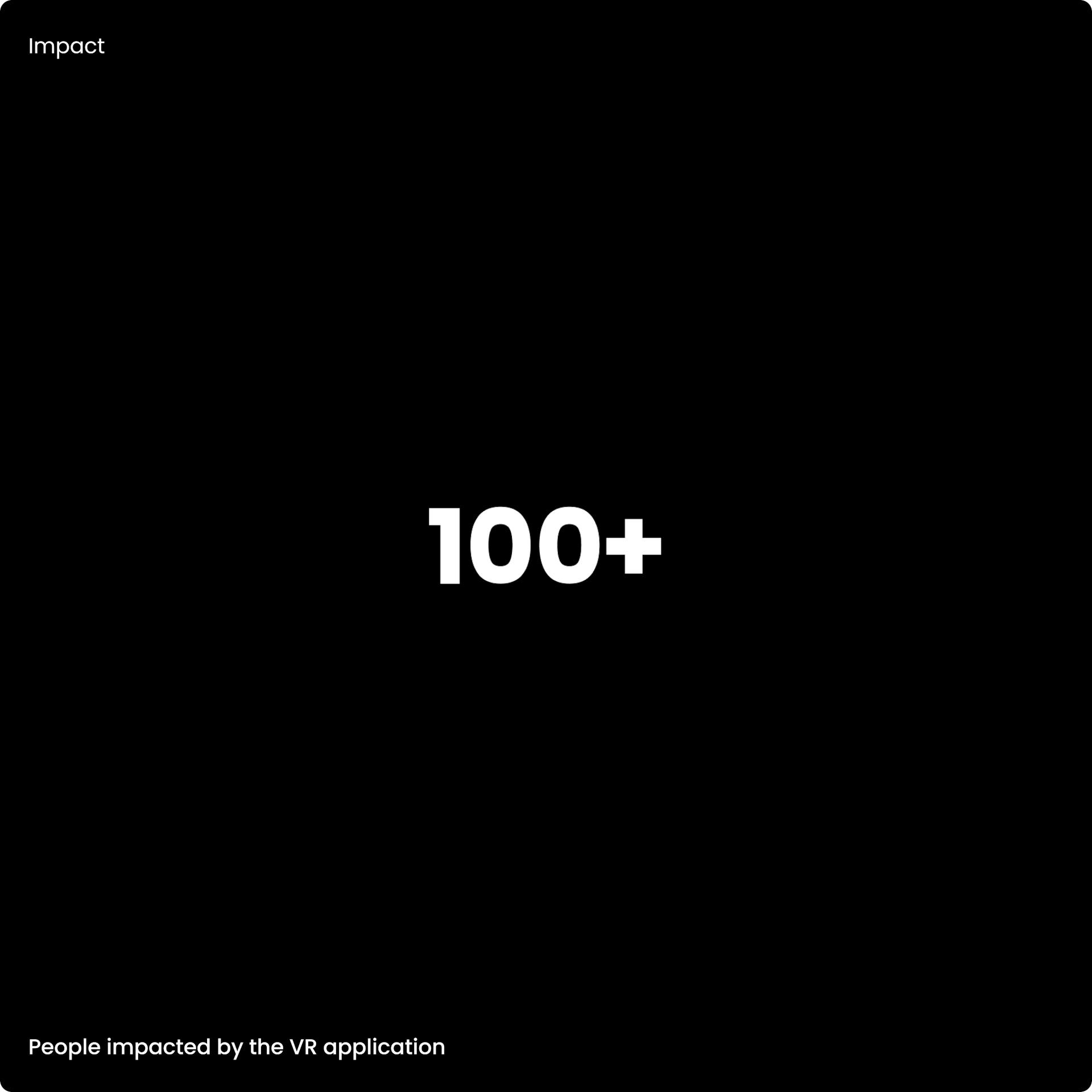 A black tile with "100+" written in white and the footnote "People impacted by the VR application"