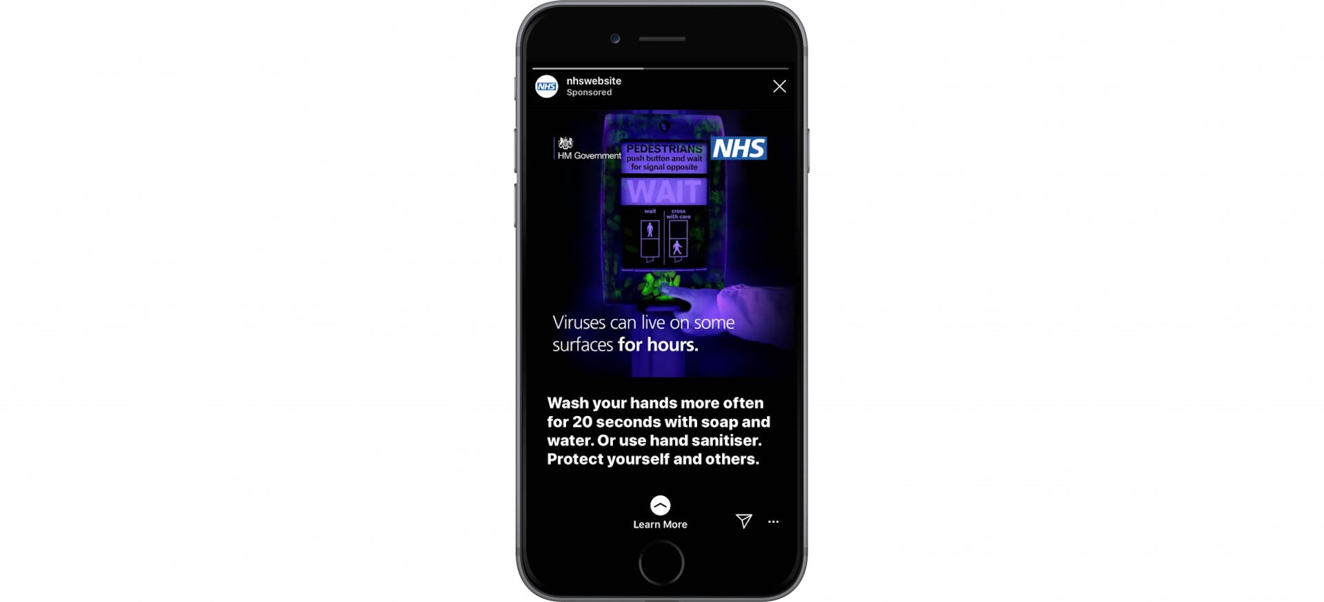 A mobile device containing a message from the NHS