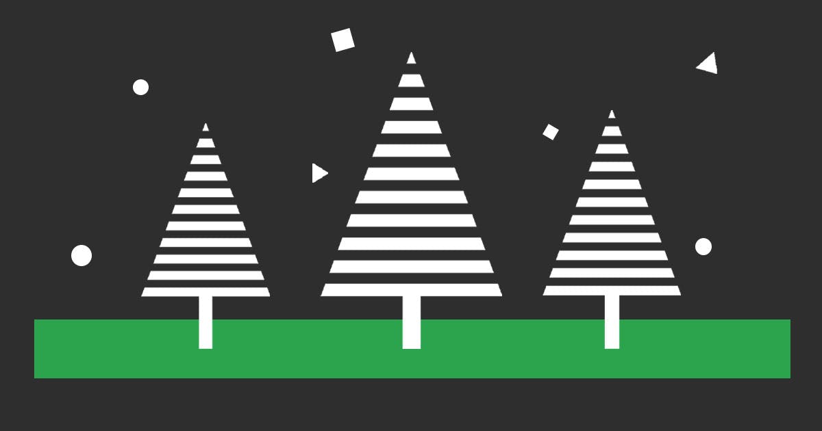 Illustration of three white Christmas trees on a black background