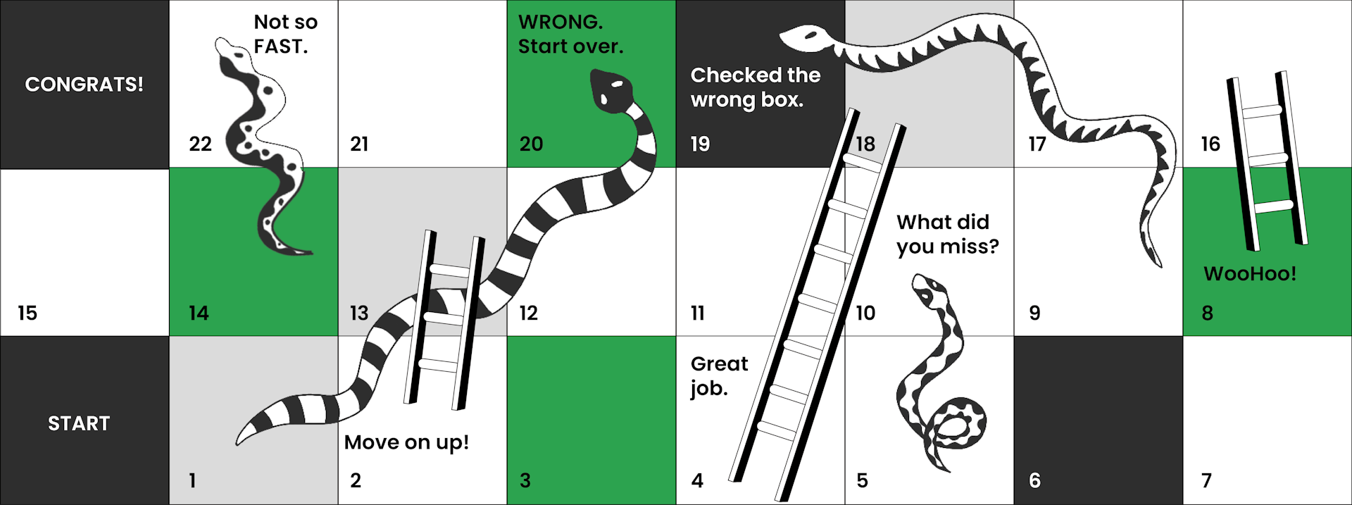 An illustration of a snakes and ladders board.