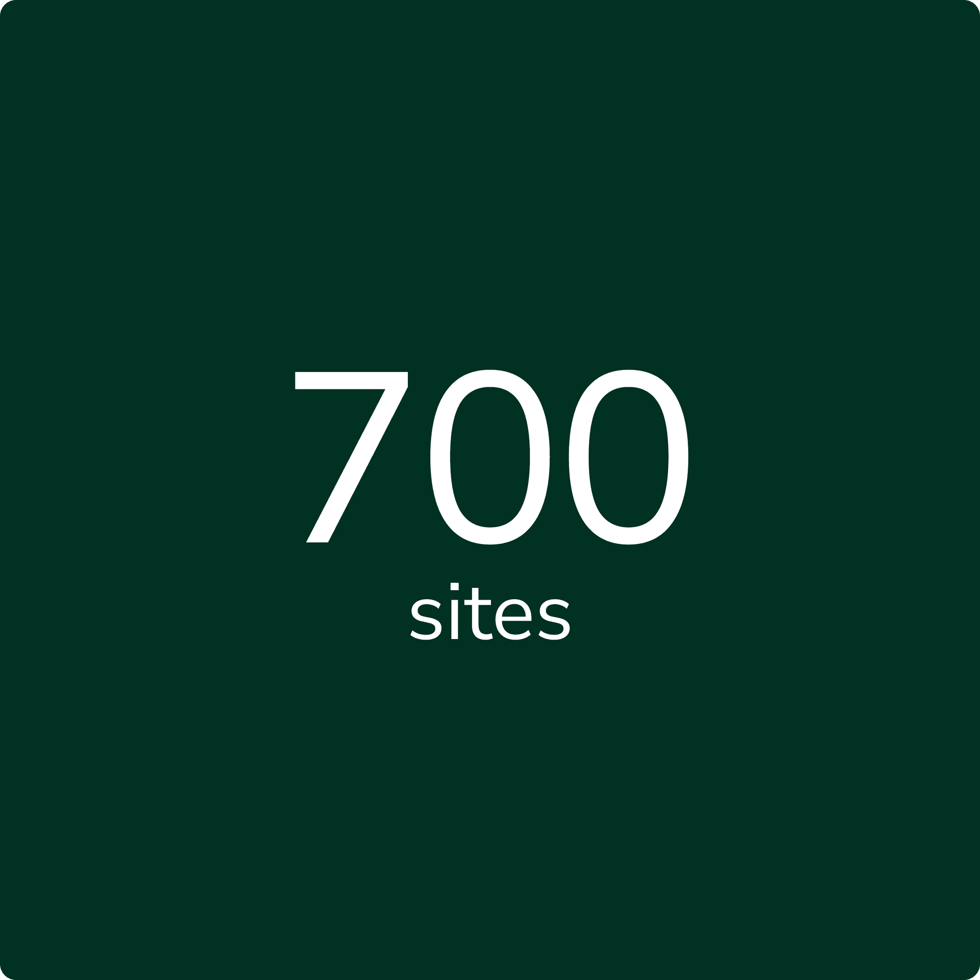 white text reading "700 sites" on a dark green background white text reading "700 sites" on a dark green background