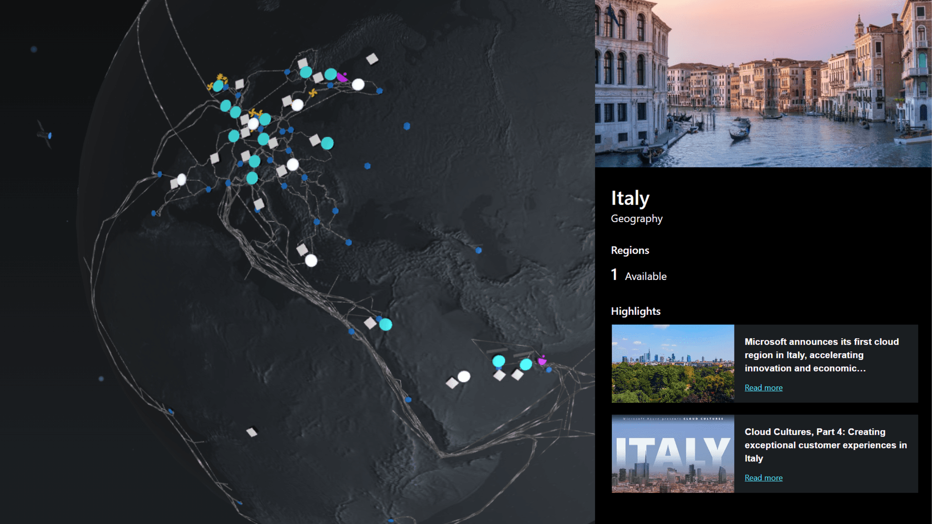 A location dashboard for Azure in Italy A location dashboard for Azure in Italy