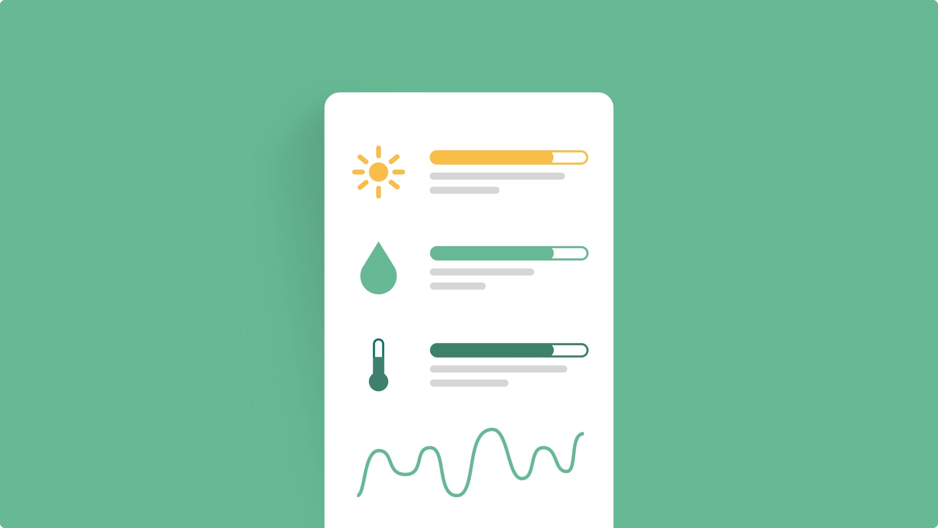 Illustration of a smartphone screen showing stats for sun, rain and temperature with a graph Illustration of a smartphone screen showing stats for sun, rain and temperature with a graph