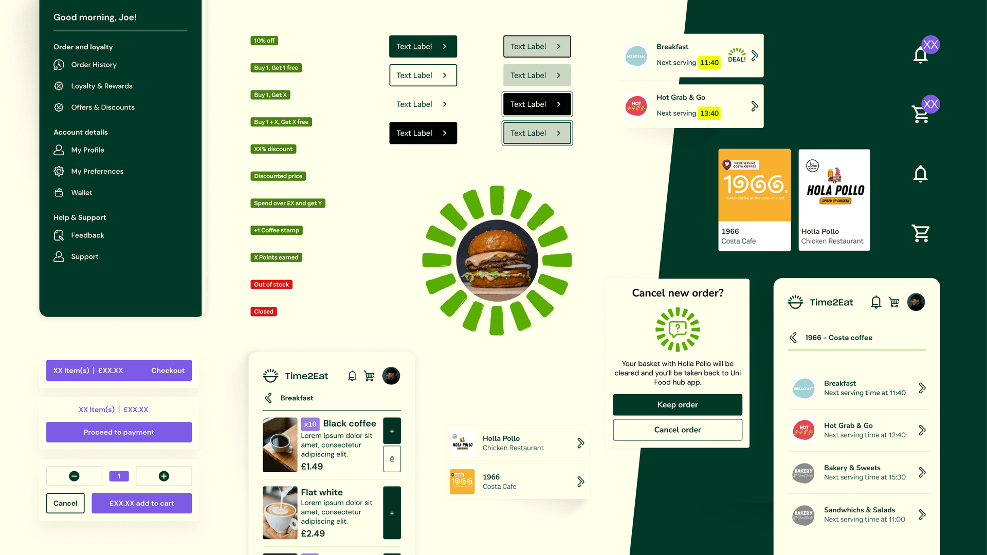 Collection of examples of the Compass Time 2 Eat components and UI Collection of examples of the Compass Time 2 Eat components and UI