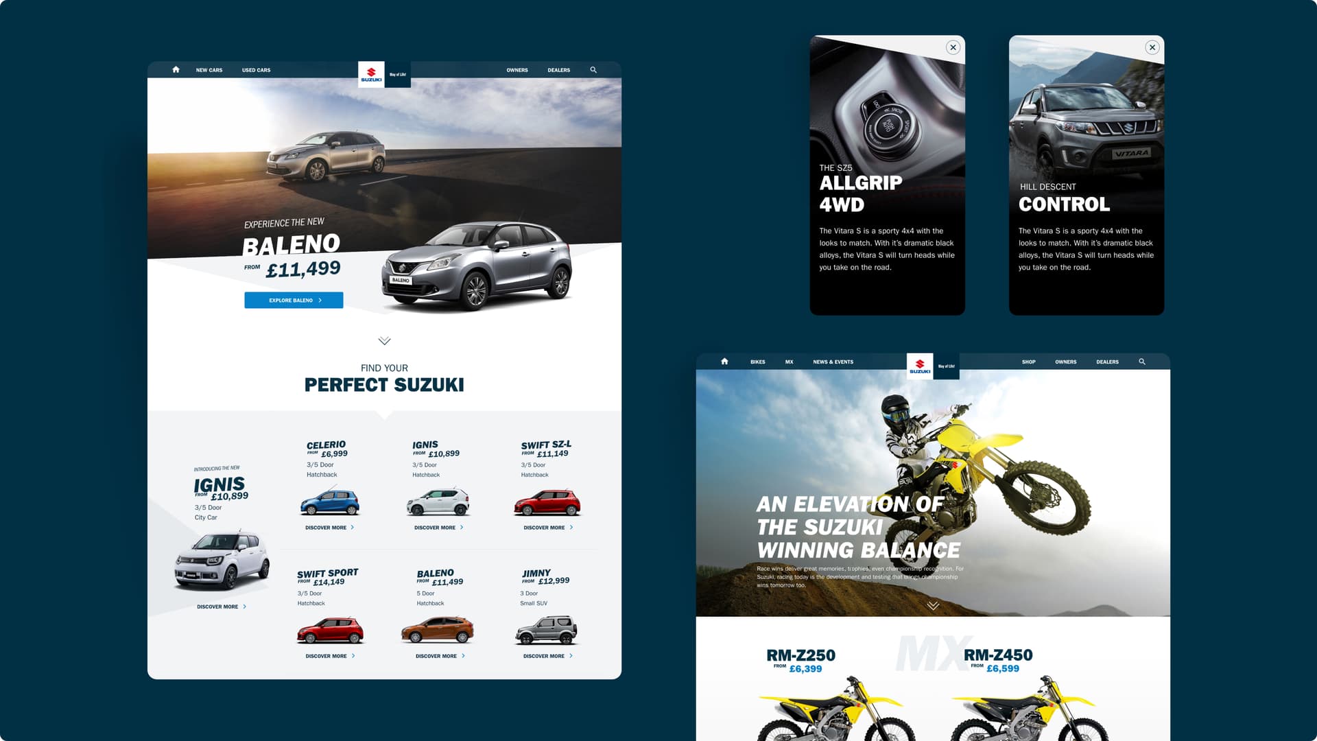 Screenshots of the new Suzuki cars and bikes websites Screenshots of the new Suzuki cars and bikes websites