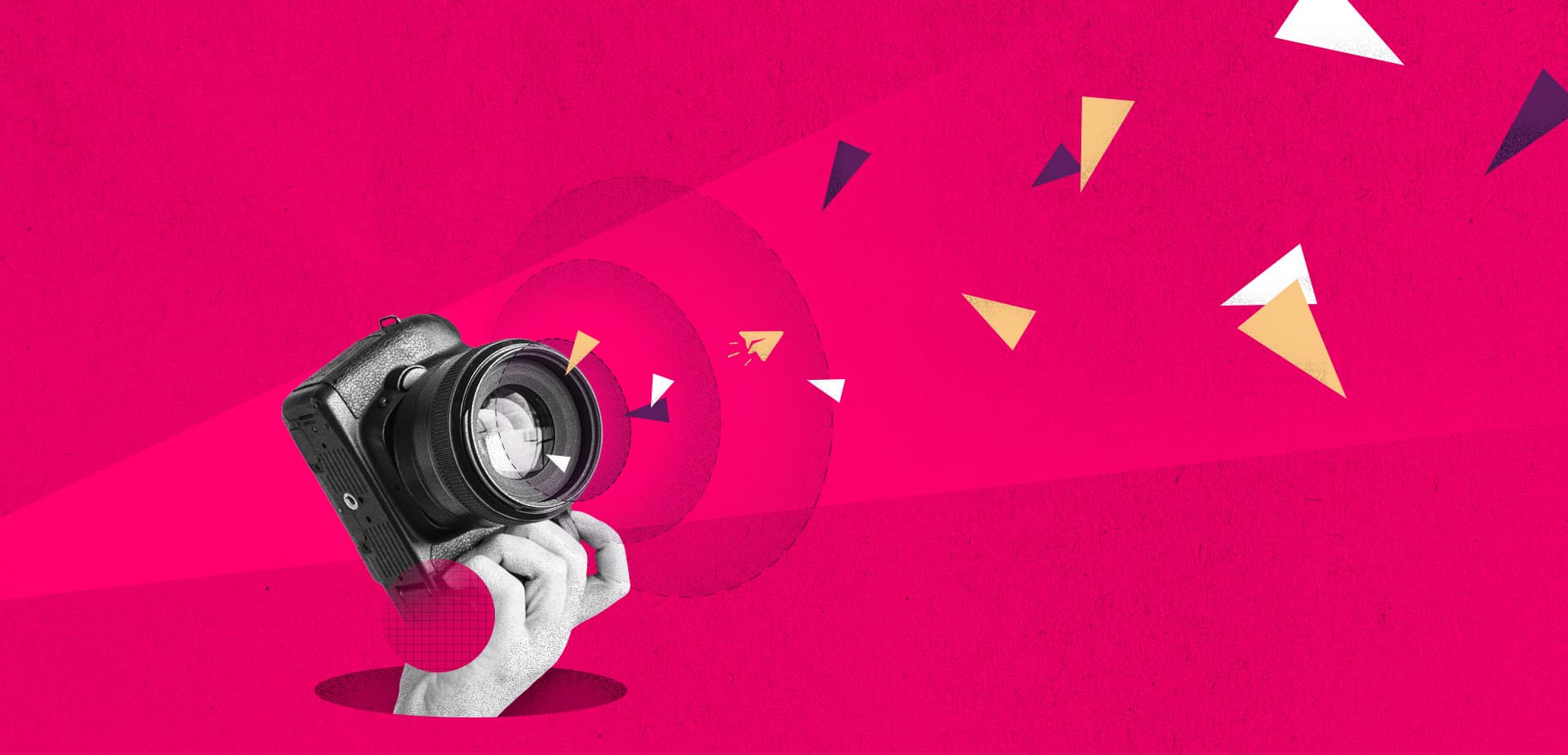 A video camera with triangular shapes coming out from it showing the capturing of media A video camera with triangular shapes coming out from it showing the capturing of media