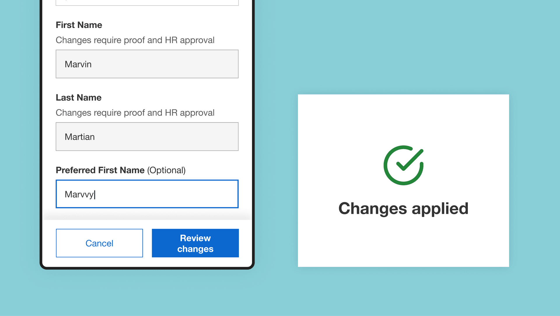 Screenshot of a form to update personal details on the UCL employee experience platform Screenshot of a form to update personal details on the UCL employee experience platform