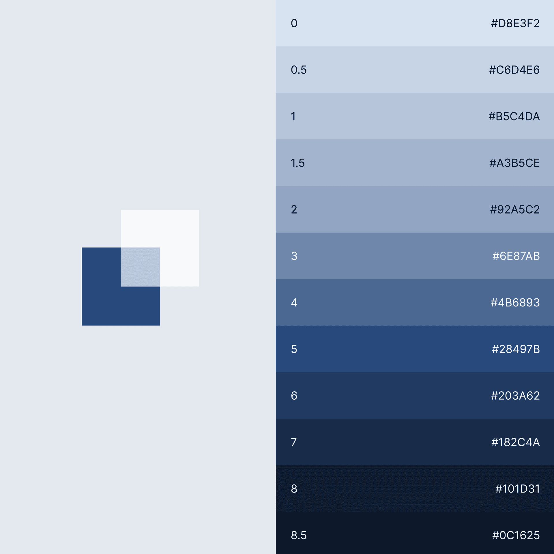 A colour palette showing different shades of blue, from lightest to darkest. A colour palette showing different shades of blue, from lightest to darkest.
