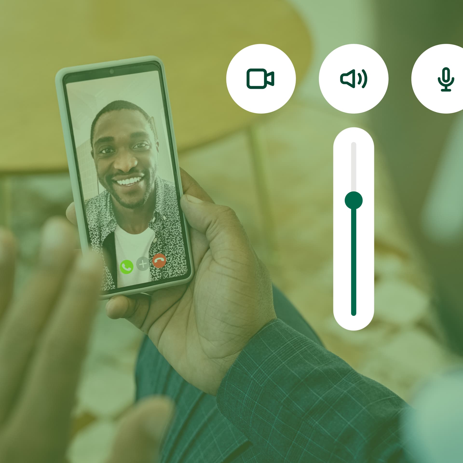Smartphone showing a video call with a smiling man Smartphone showing a video call with a smiling man