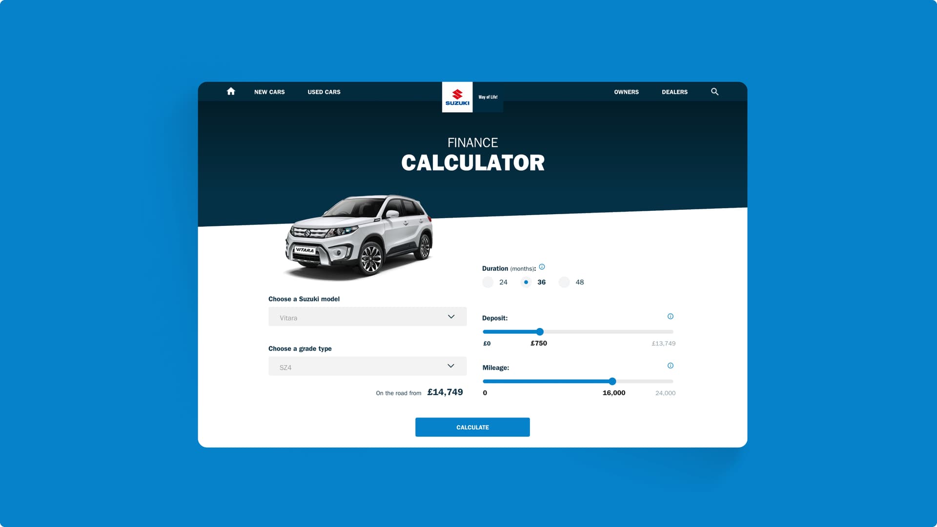 A Suzuki car calculator. A Suzuki car calculator.