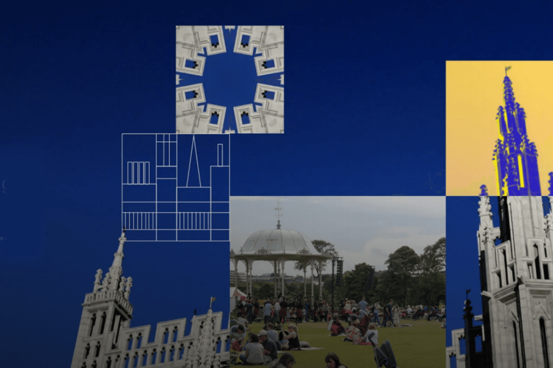 Cut outs of churches on a blue background Cut outs of churches on a blue background