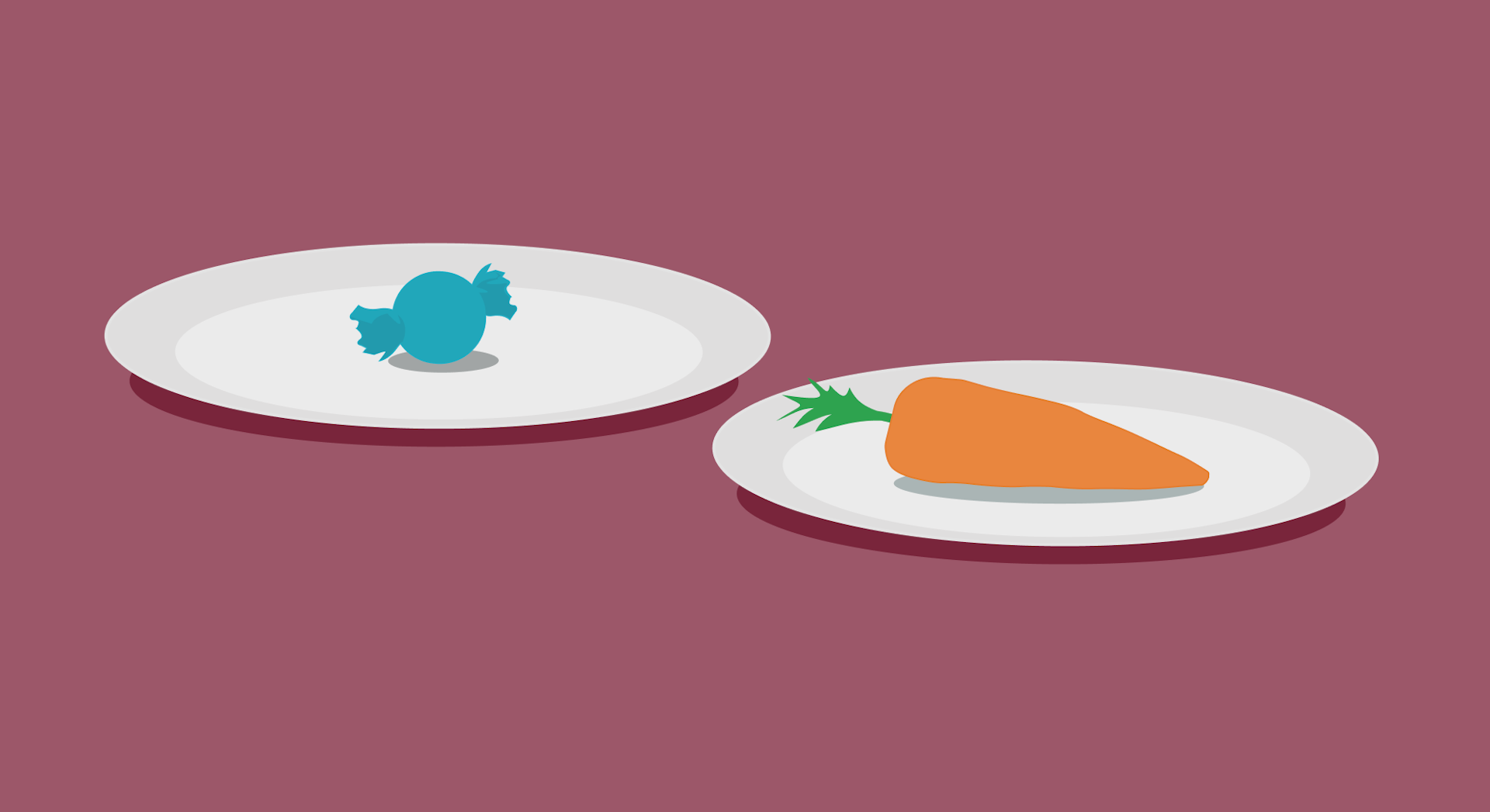 One plate with a sweet, one plate with a carrot. 