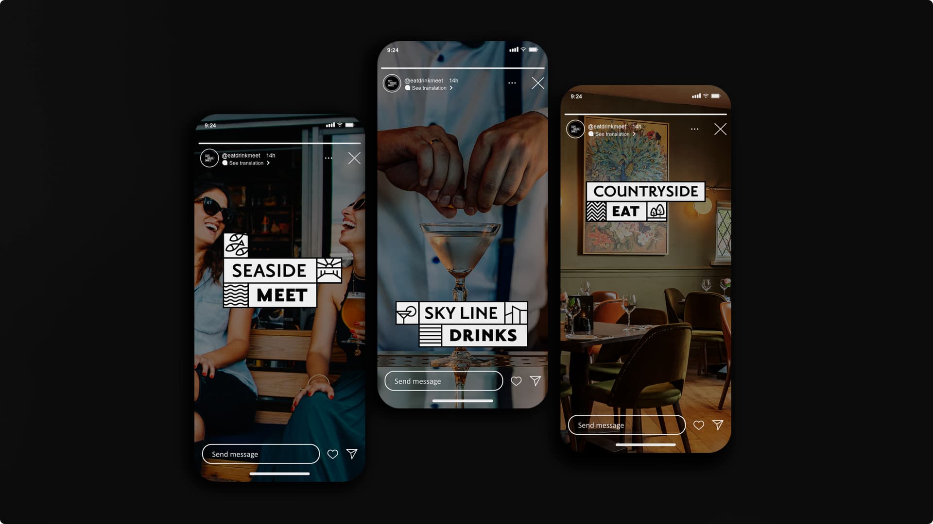 Example Instagram stories highlighting the brand concept Example Instagram stories highlighting the brand concept
