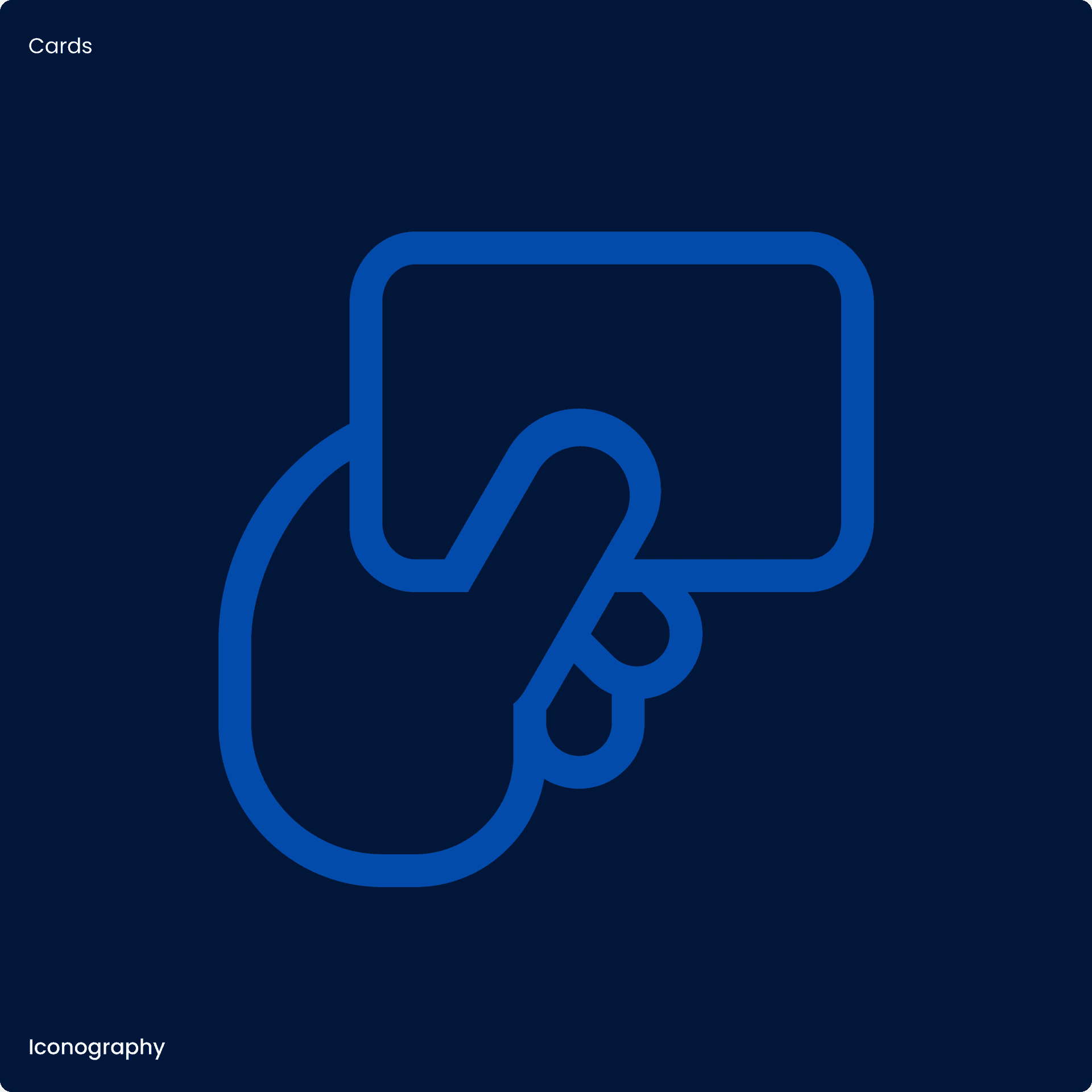 An icon illustration showing a hand holding a card, with the caption "Iconography" An icon illustration showing a hand holding a card, with the caption "Iconography"