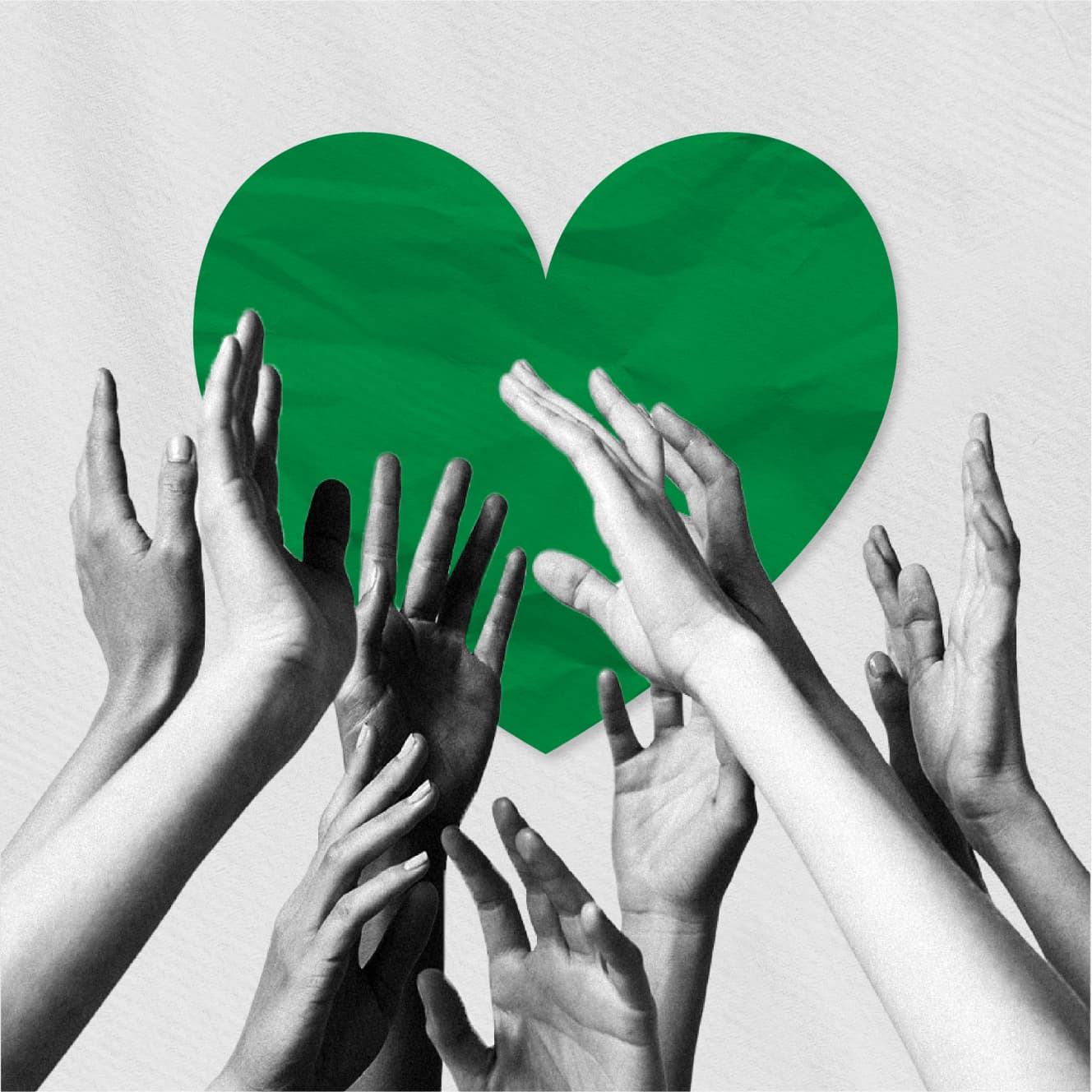 Hands raising towards a heart on a wall.  Hands raising towards a heart on a wall.